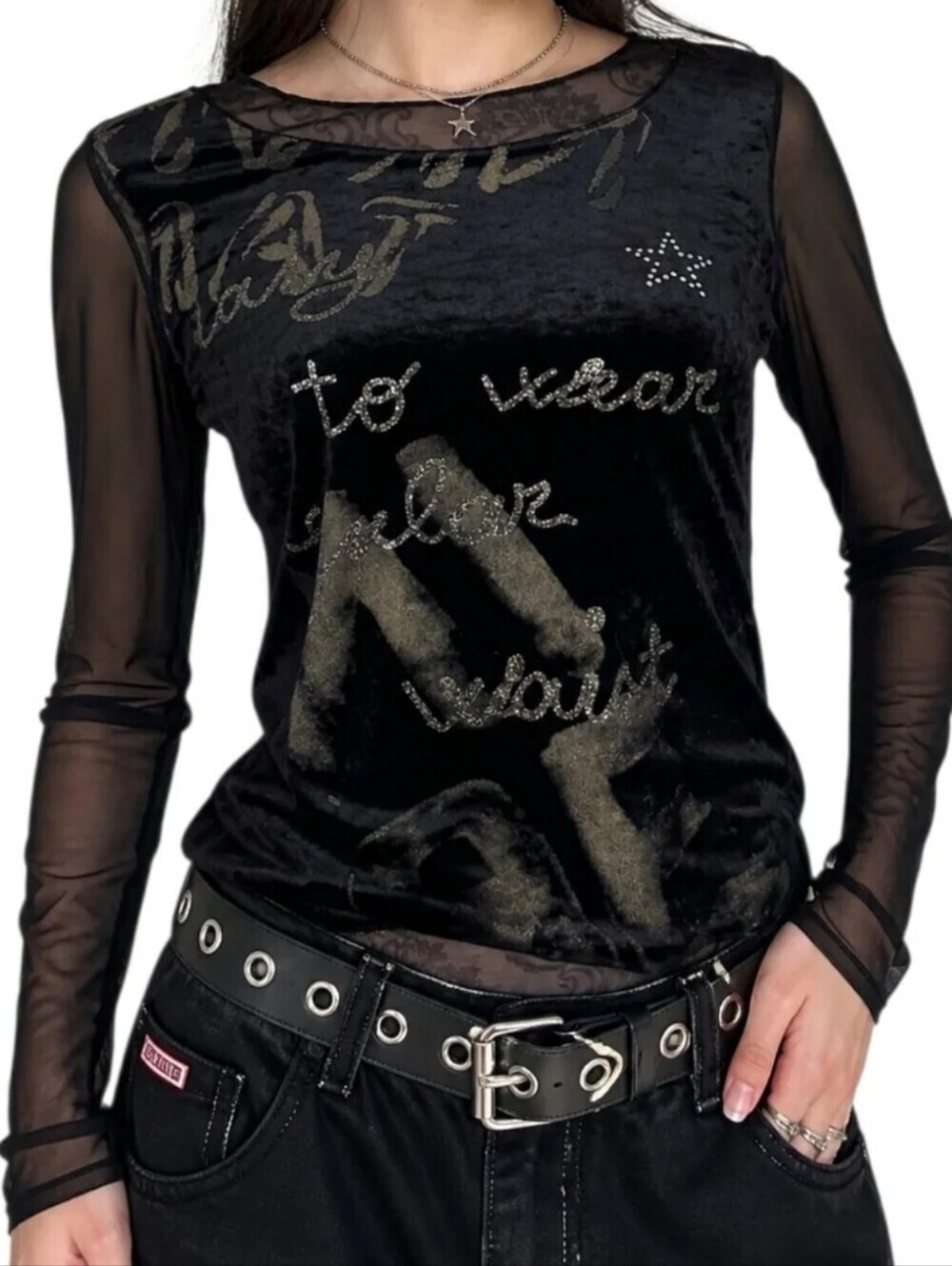 Vintage Daniel Meyer Top Women Medium Black Mesh Velvet